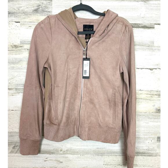 AS by DF Women’s XS Rose Pink Suede Zip Hoodie Jacket Designer NEW - Picture 2 of 8